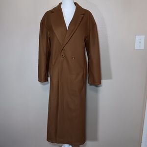 Vintage Brown Felt Double-Breasted Trench Coat Duster, Old Money, Fitted Medium?